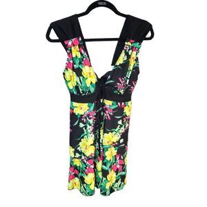 Shebeach plus size XL flattering beach padded swim top floral black swimwear